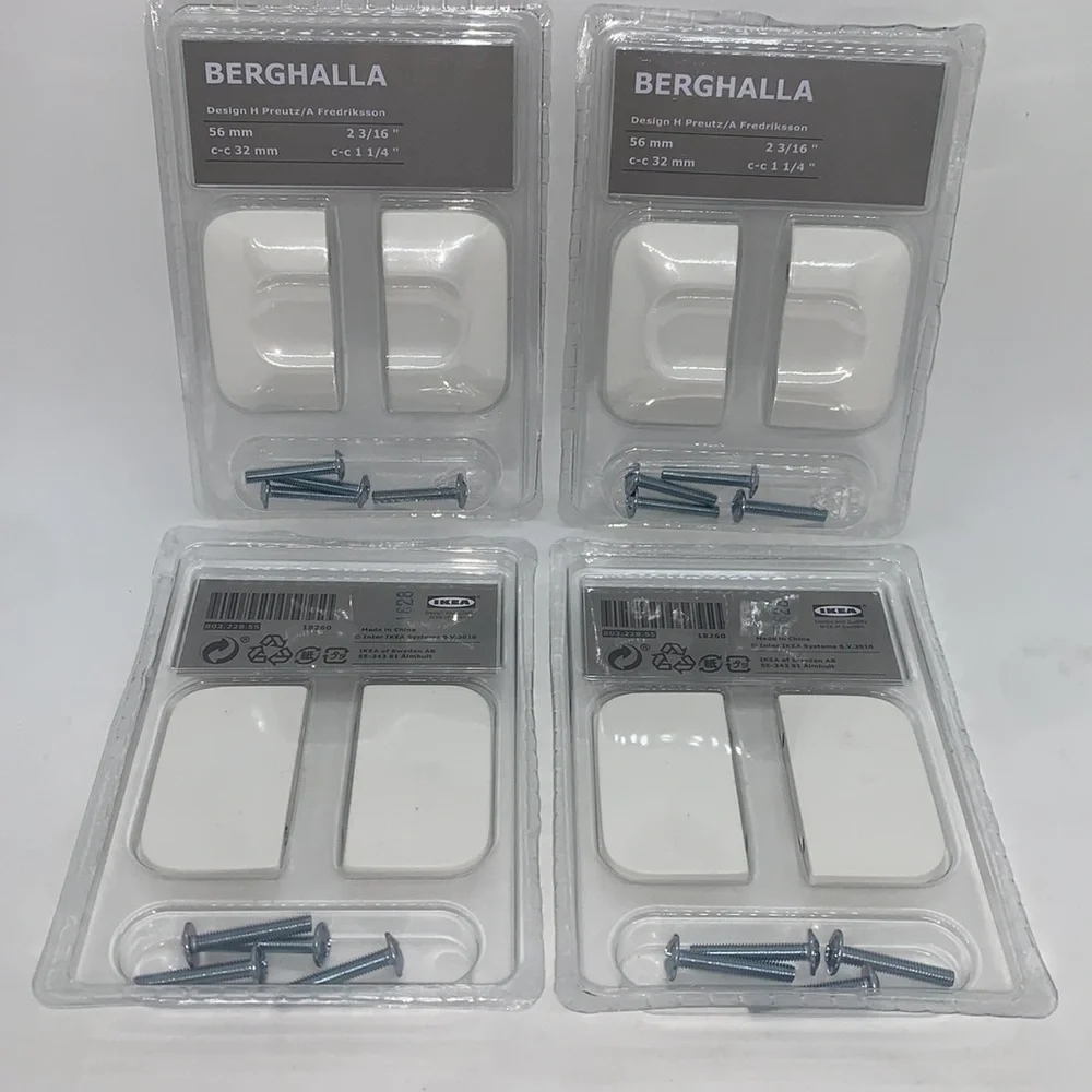 IKEA Berghalla Handles White 2 Pack New (Lot of 4) 56mm 2 3/16 Furniture Door